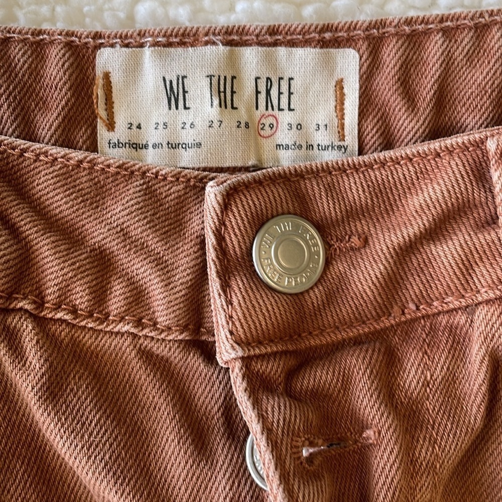Free People We The Free Tan Denim Jean Skirt Distressed Button Up Size 29 - Picture 2 of 6